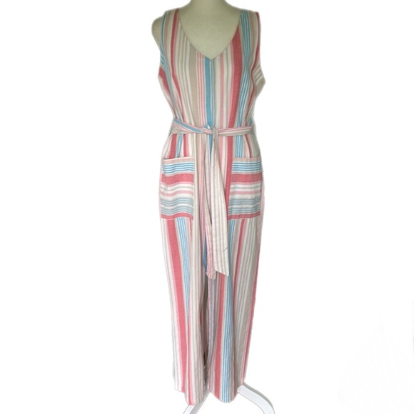 Robert Louis Pants - Robert Louis Linen Rayon Blend Cropped Striped Jumpsuit